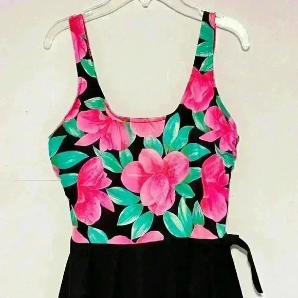 Vintage Sea Fair Beach Floral Side Tie One Piece Summer Swimsuit Skirt USA Small - Picture 4 of 10